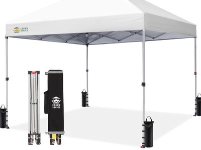 Crown Shades 10x10 Instant Pop-Up Canopy Tent White - 1-Min Assembly, Sto'N Go Wheels