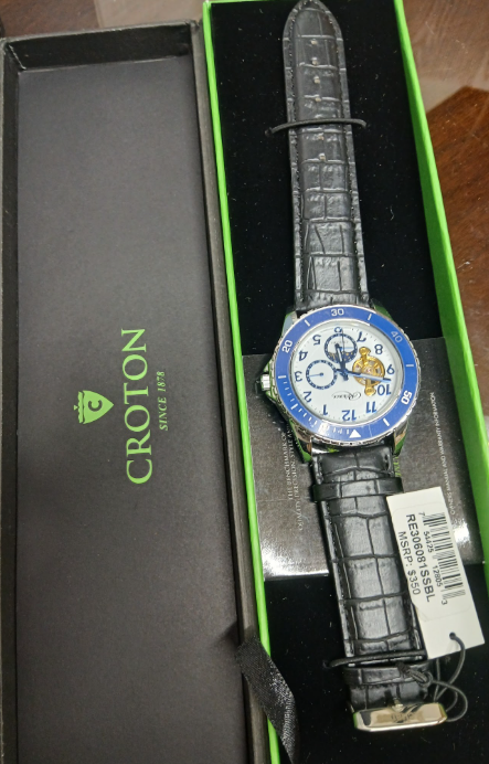 Croton RE306078SSBL Men's Silver & Blue Watch with Black Leather Band - Automatic Movement-#4-Section A
