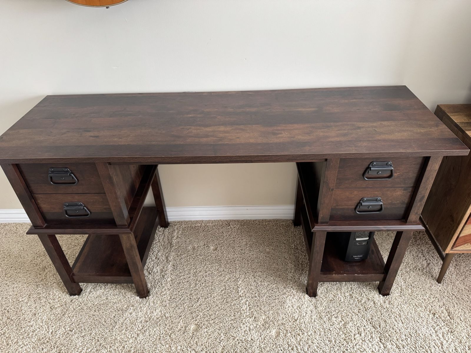 Dark Wood Writing Desk with 2 Drawers & Shelves - Home Office Study Table 59”x19.5”