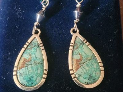 Teardrop Turquoise Dangle Earrings with Iridescent Hooks & Beaded Accents . $5. Cash pick up Ogden,Utah.