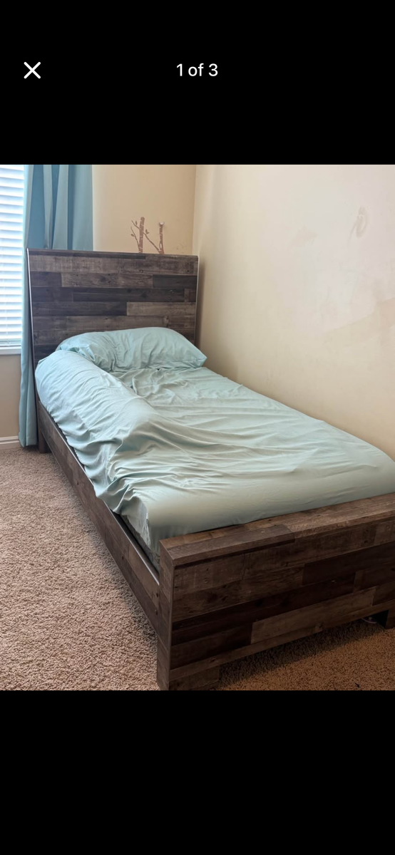Twin bed frame, mattress, and box spring