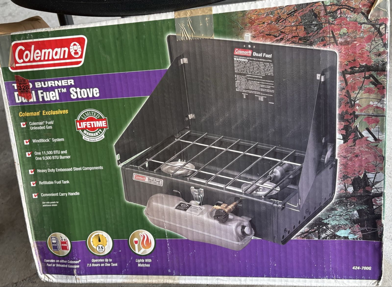 Coleman Dual Fuel 2-Burner Camp Stove with WindBlock™ System & Carry Handle - New