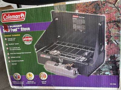 Coleman Dual Fuel 2-Burner Camp Stove with WindBlock™ System & Carry Handle - New