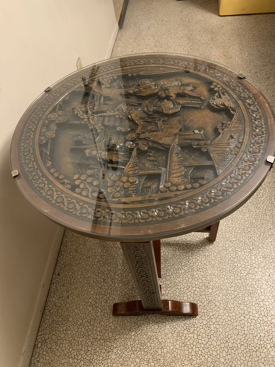 Vintage Hand-Carved Chinese Tilt-Top Coffee Table