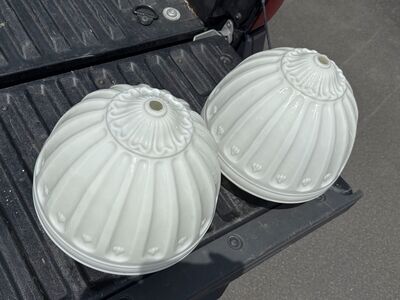 Large stunning pair of antique art deco glass light sconces, vintage light glass, ceiling