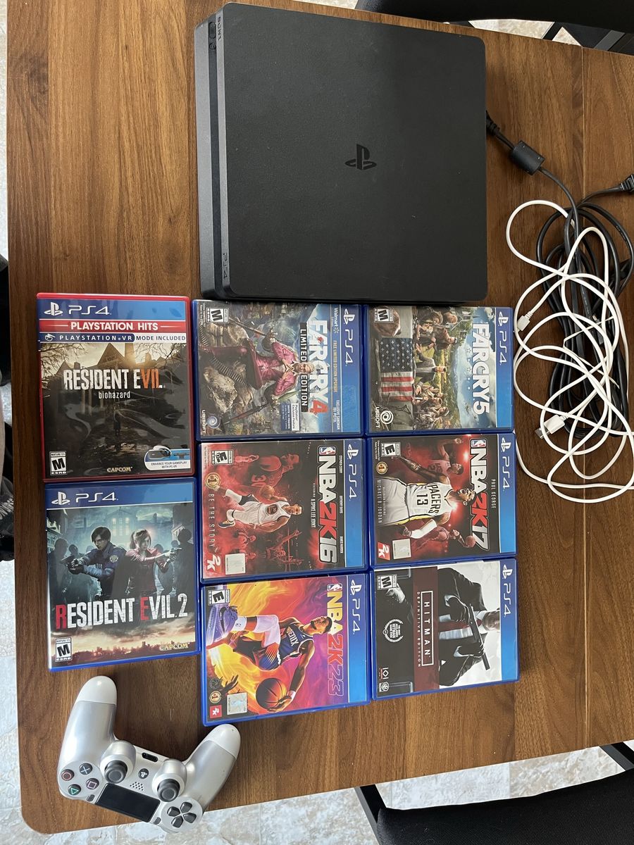 Sony PlayStation 4 Slim 500GB Console w/ Controller & 8 Games: Resident Evil, NBA2K, Far Cry, Hitman