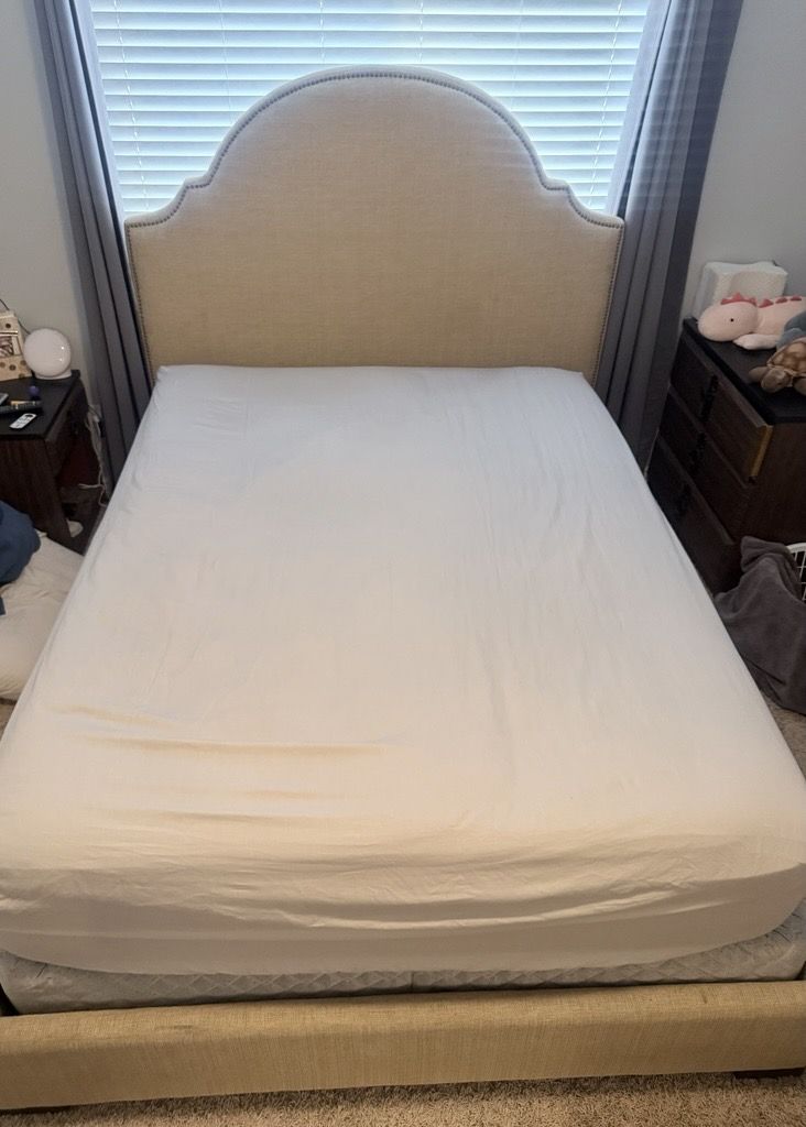 Queen size bed frame with mattress and box spring