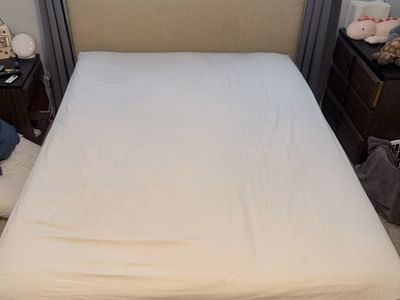 Queen size bed frame with mattress and box spring