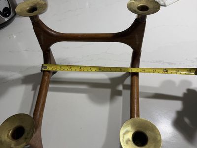 Mid-Century Modern Wood and Brass 4-Candle Holder Candelabra