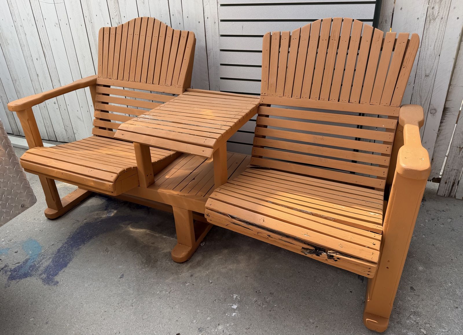 Wooden Outdoor Bench Double Chair Set with Center Table