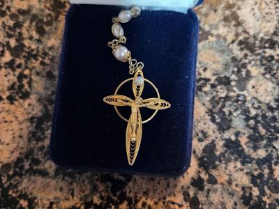 Montana Silversmiths Gold Filigree Pearl Rosary new in Box!