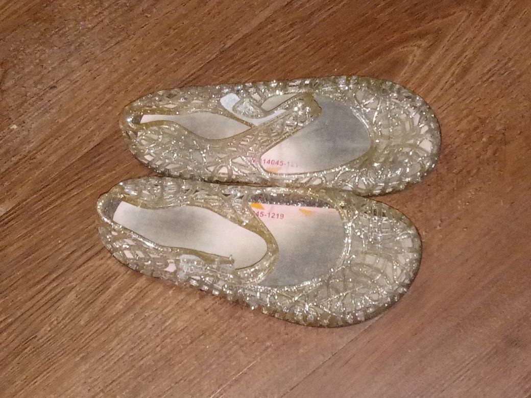 Girls Clear Gold Glitter Jelly Shoes Size 9