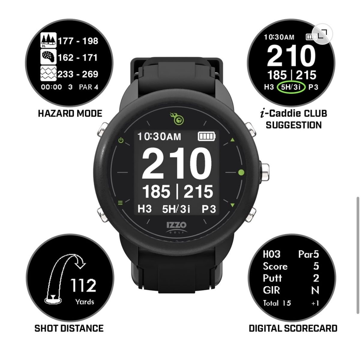 45% off!!!Izzo Golf Swami Watch Black GPS/Range Finders New