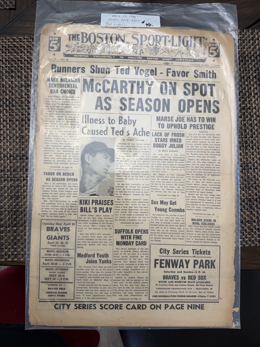 Vintage 1947–1948 Boston Sport-Light Newspapers – 8 Issues – Red Sox / Braves / Fenway