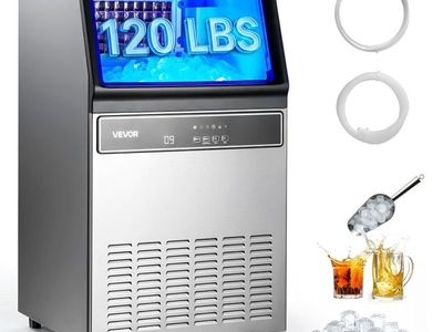 VEVOR Commercial Ice Maker Machine, 120 lbs/24H Ice Production, 19-33 lbs Storage Bin, 45 Cubes per Cycle, Stainless Steel Under