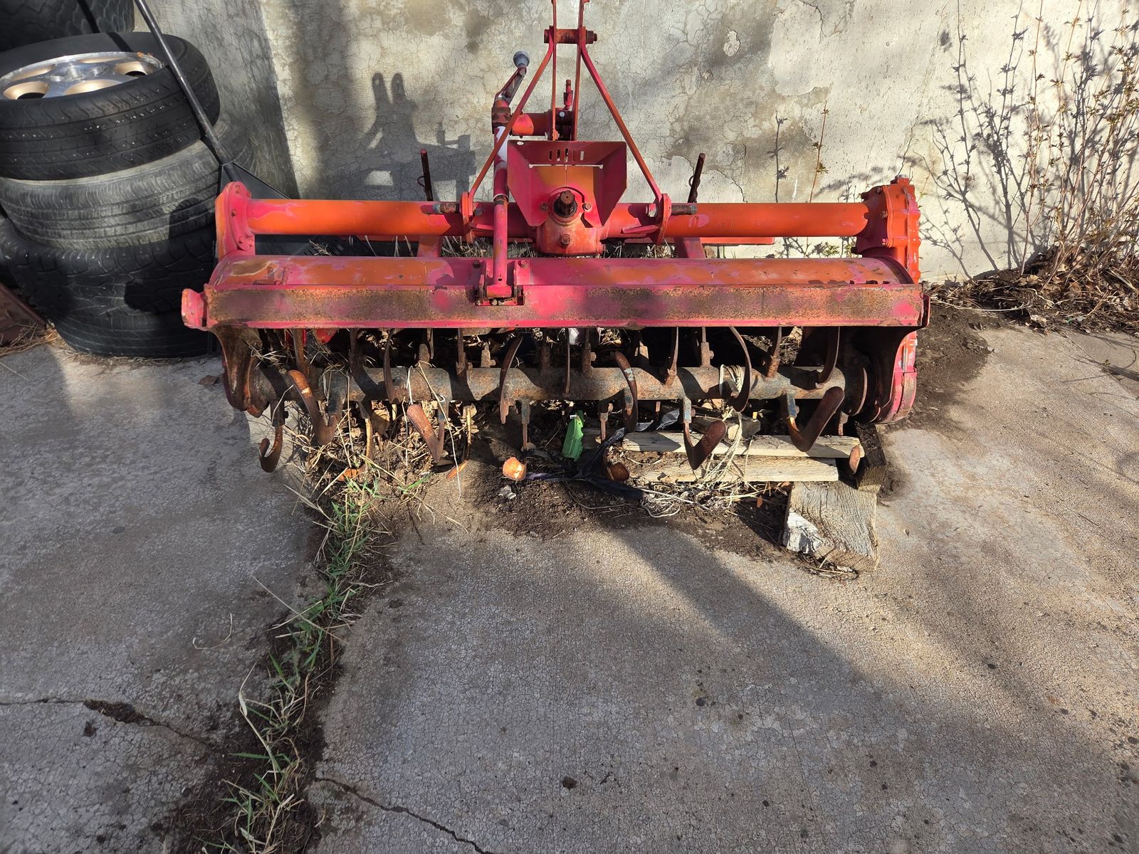 Heavy-Duty Red Tiller/Rotavator Farm Implement - Used, Good Condition