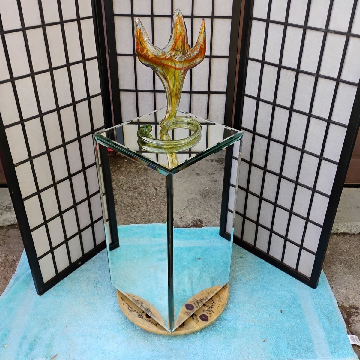 Vintage MCM Beveled Mirror 24 Inch Pedestal Display Stand