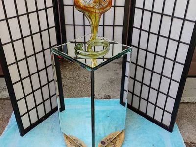 Vintage MCM Beveled Mirror 24 Inch Pedestal Display Stand