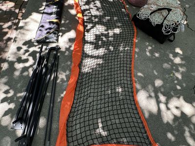 Two Full Size Professional Soccer Nets and Bow-Net Portable Soccer Tennis Net