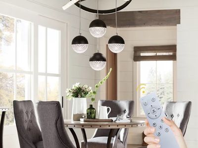 Modern Black LED Chandelier Pendant Light, Dimmable with Remote, Dining Room Fixture, 40.1x40.1x100.1cm