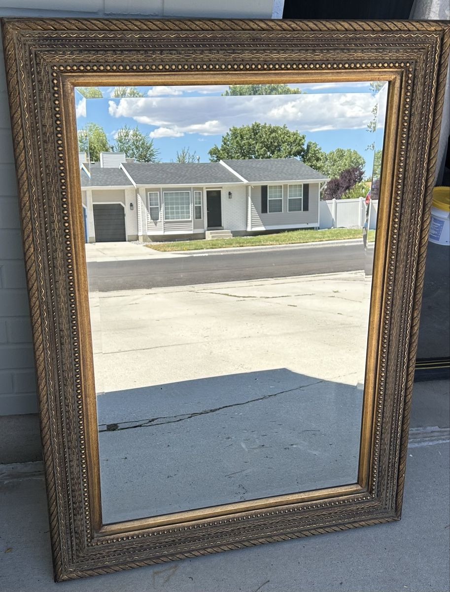 Large Vintage Ornate Gold Framed Wall Mirror Beveled Edge