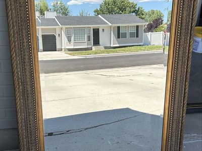 Large Vintage Ornate Gold Framed Wall Mirror Beveled Edge