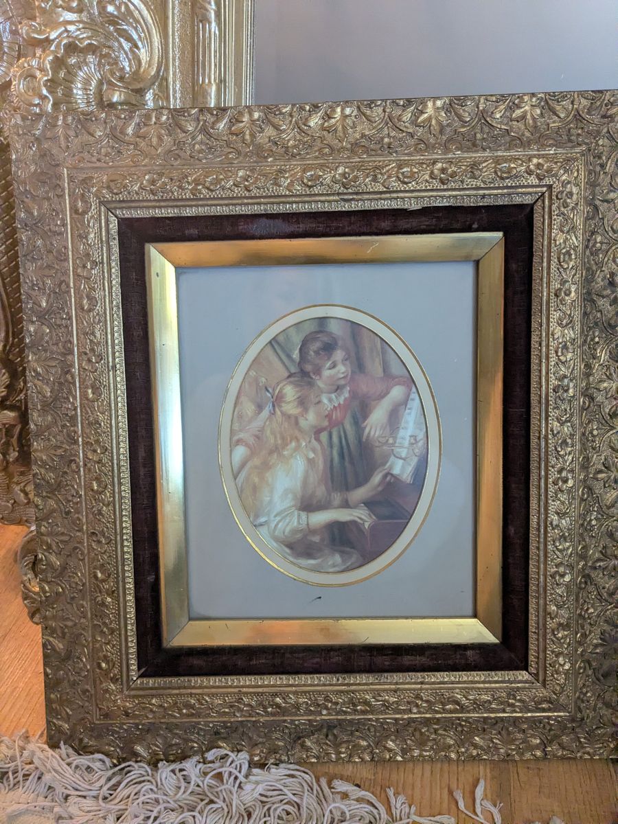 19x21 vintage solid wood hand carved classic frame with red velvet inlay and beautiful girls print