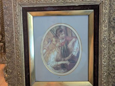 19x21 vintage solid wood hand carved classic frame with red velvet inlay and beautiful girls print