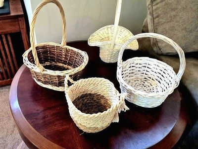 Assorted Woven Baskets - Set of 4 - White, Brown & Natural Rattan/Rope Decor
