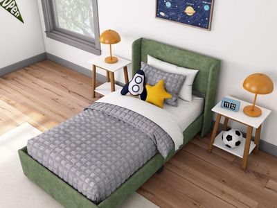 Upholstered Twin Bed Frame, Green