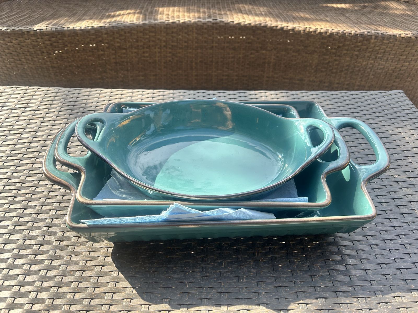Member's Mark 3-Piece Ceramic Baking Dish Set Teal Teal Casserole Dishes