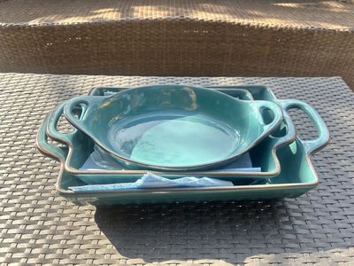 Member's Mark 3-Piece Ceramic Baking Dish Set Teal Teal Casserole Dishes