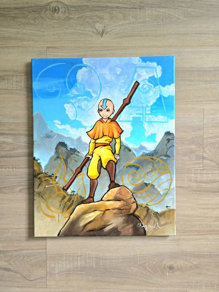 Original Hand-Painted Avatar The Last Airbender Aang Canvas Art (16x20)