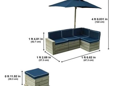 Brand New Kids Outdoor Sectional & Ottoman Set + Umbrella – Blue
