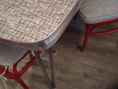 Vintage Mid-Century Modern Chrome Dining Chairs - Set of 4, White/Grey Patterned Upholstery