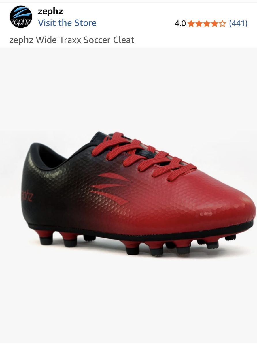 Men’s Zephz Wide Traxx Soccer Cleats size 9 x wide Red Black