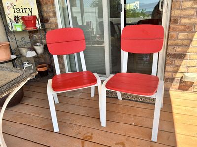 Pair of Red and White Outdoor Chairs