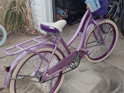 Vintage Huffy Women's Cruiser Bicycle - Purple with Front Basket and Rear Rack