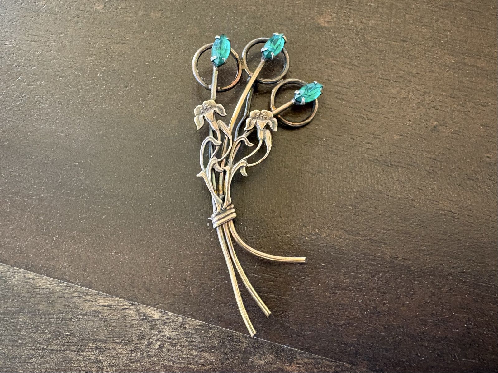 Vintage 10K Gold Filled Brooch W/ Teal Stones