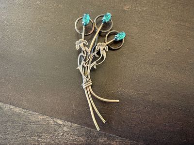 Vintage 10K Gold Filled Brooch W/ Teal Stones