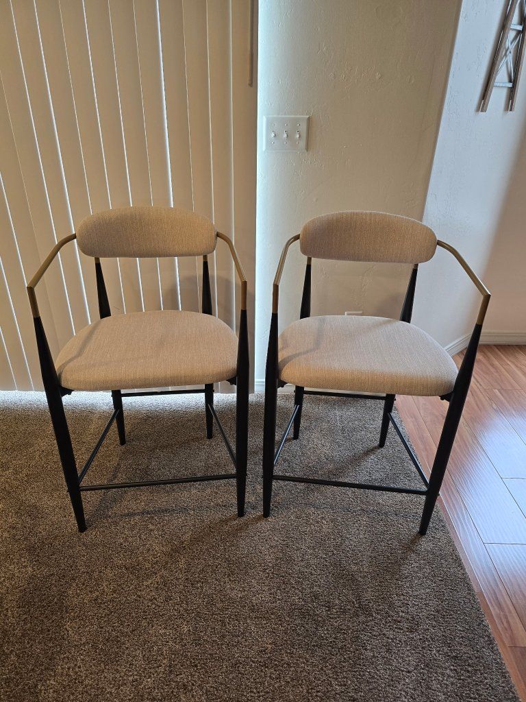 Dexmalle Set of 2 Beige Counter Stools with Slim Black & Gold Frame - 25" Seat Height