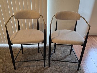 Dexmalle Set of 2 Beige Counter Stools with Slim Black & Gold Frame - 25" Seat Height