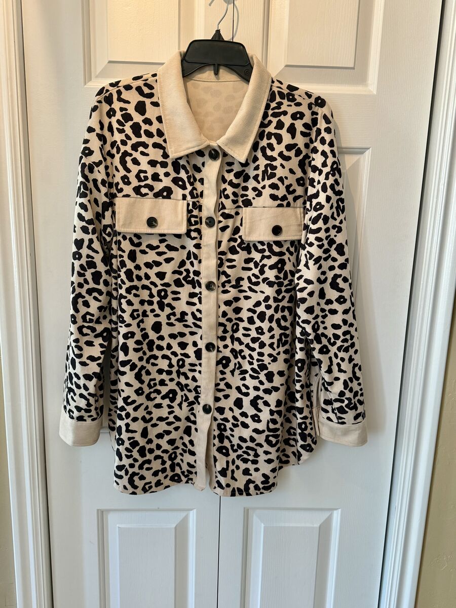 Animal Print - Long Sleeve Button Up Womens Tunic Shirt/Jacket - lightweight corduroy - So Fun- C PIX