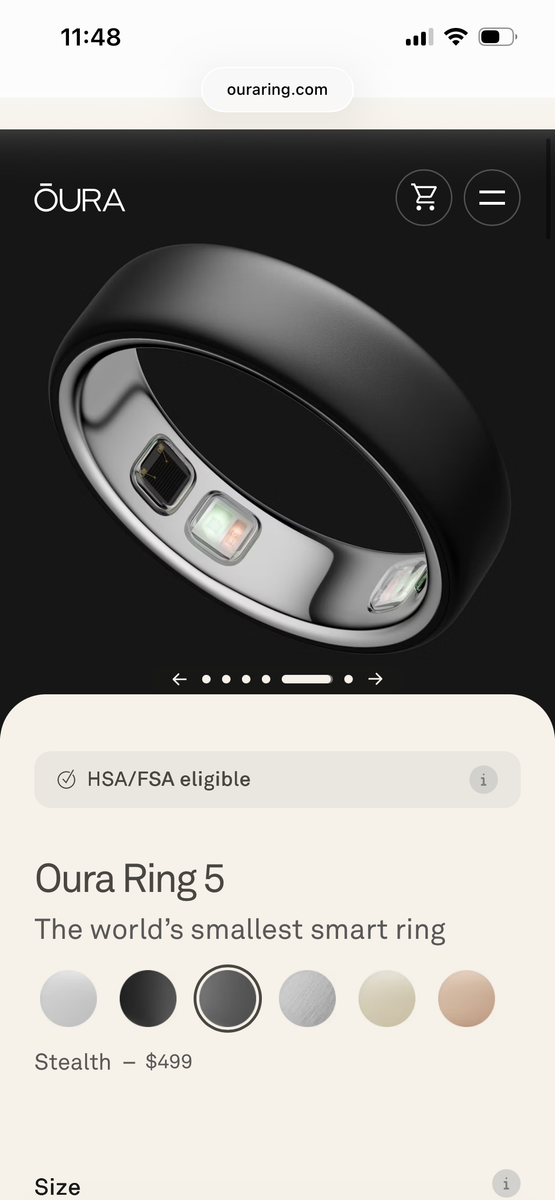 Oura Ring Gen 5 Smart Ring Size 11 USED