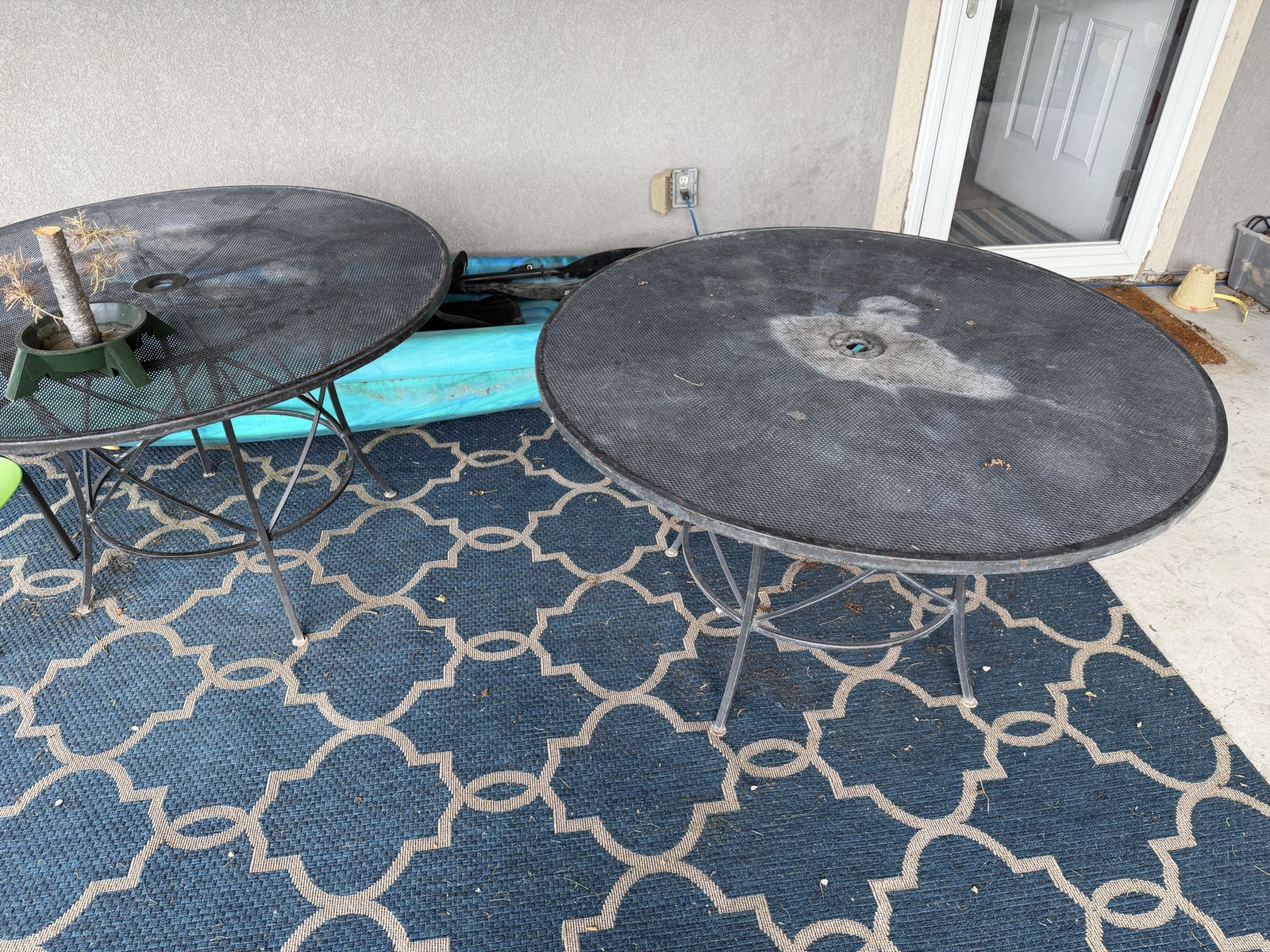 Pair of Round Metal Mesh Patio Tables - Outdoor Dining or Side Tables