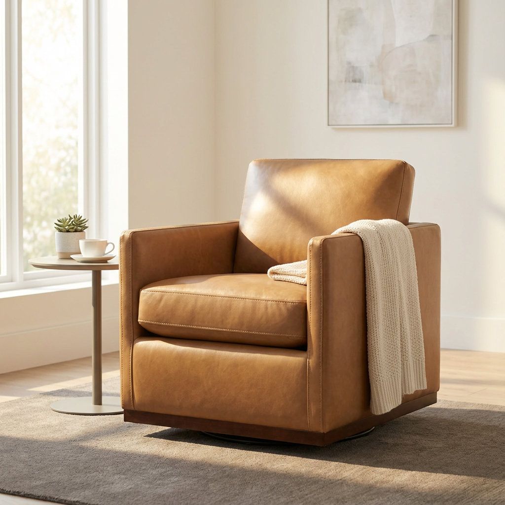 Kyle Saddle Top Grain Leather Swivel Mid Century