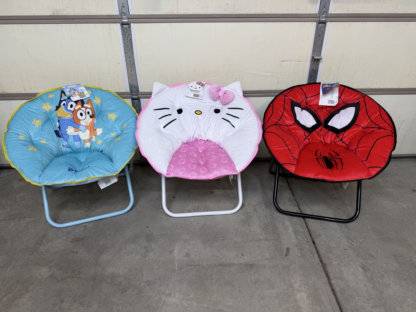 Folding Kids Saucer Chairs Bluey, Hello Kitty, Spider-Man New with Tags