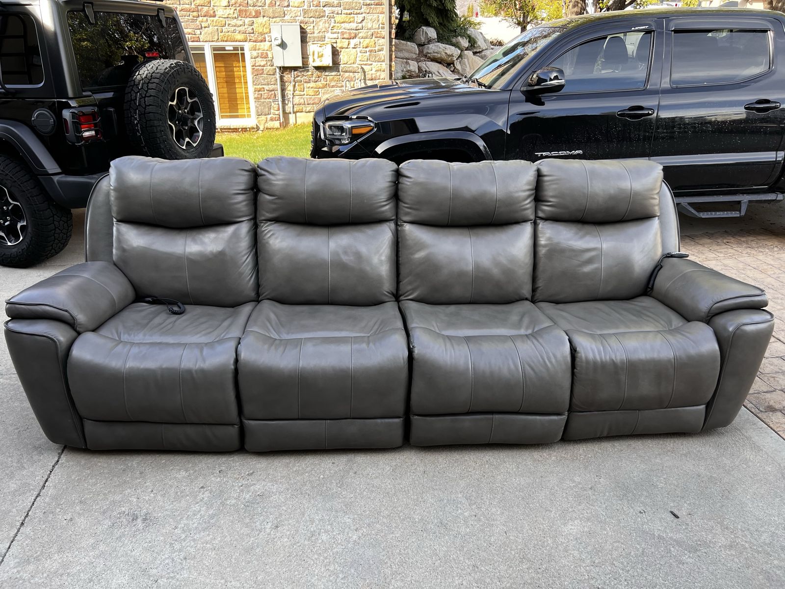 SoCozi Gray Leather Power Reclining Sofa