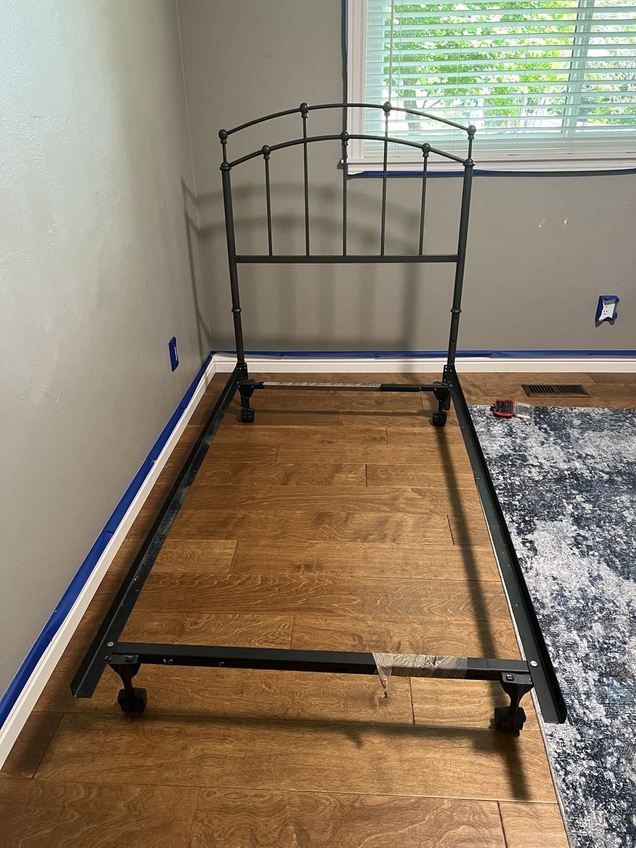 Black Metal Twin Bed Frame with Ornate Headboard - Sturdy & Stylish Bedroom Furniture (box spring & mattress included if wanted)