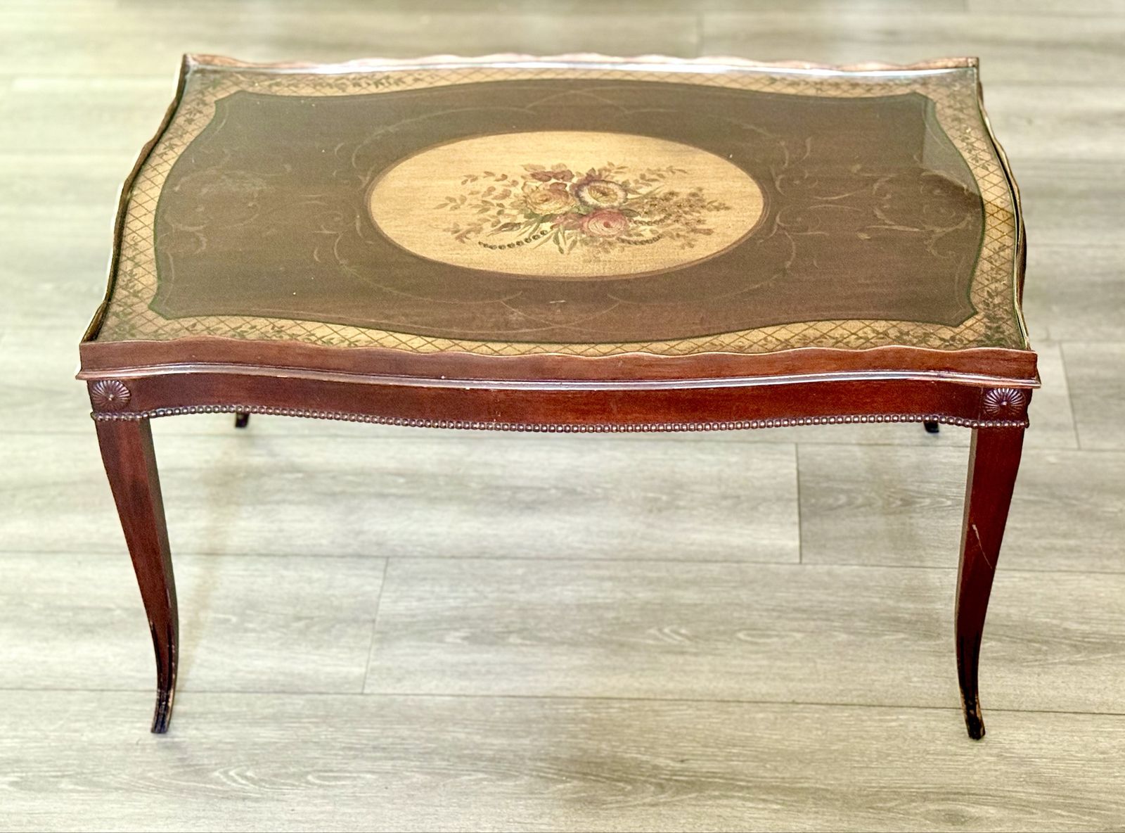 Antique Vintage Rosewood Inlay European Coffee Table